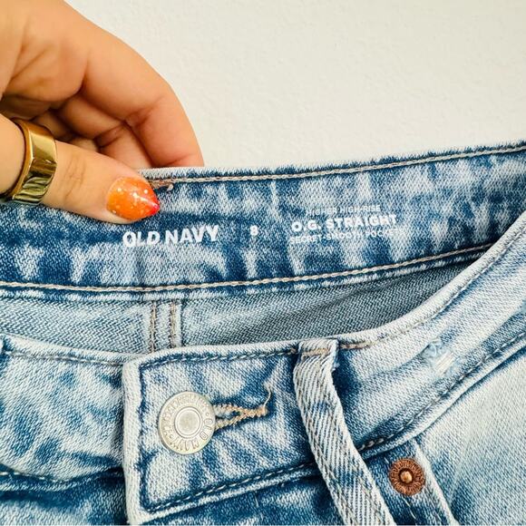 NEW OLD NAVY Light Acid Wash Blue High Rise Straight  Distressed Denim Jeans 8 - Picture 10 of 16